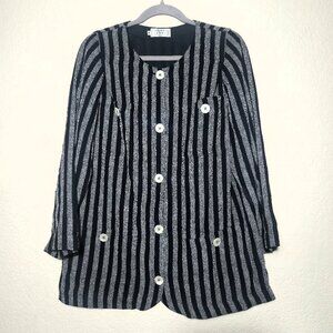 VTG Valentino Miss V Silk Blazer Jacket Navy Stripe Italy Sz 12 / M-L